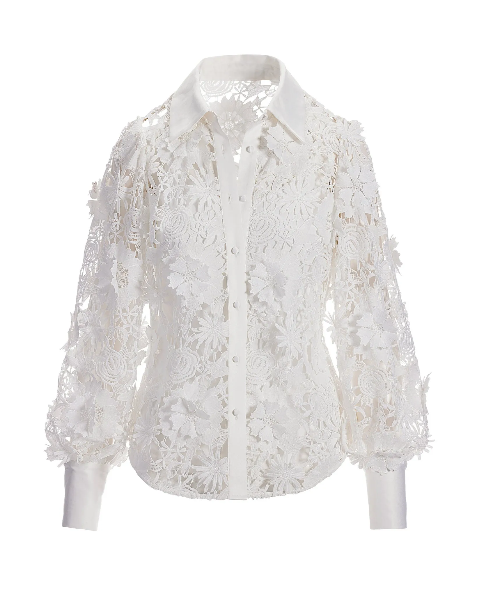 3D Floral Lace Victoria Chic Drama Sleeve Shirt White