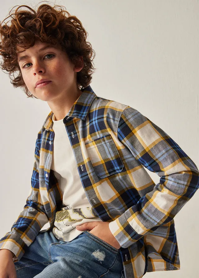 7188- L/s checked shirt for teen boy - Blue Whale