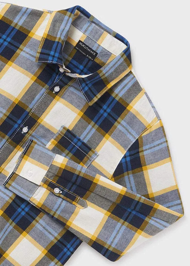 7188- L/s checked shirt for teen boy - Blue Whale