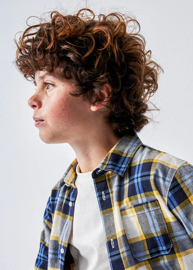 7188- L/s checked shirt for teen boy - Blue Whale