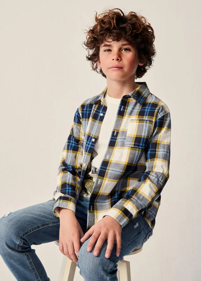 7188- L/s checked shirt for teen boy - Blue Whale