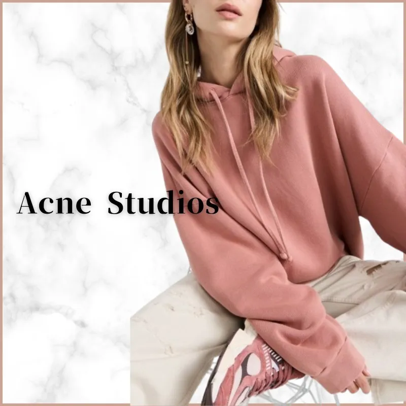 Acne Studios  |Long Sleeves Plain Cotton Logo Hoodies & Sweatshirts