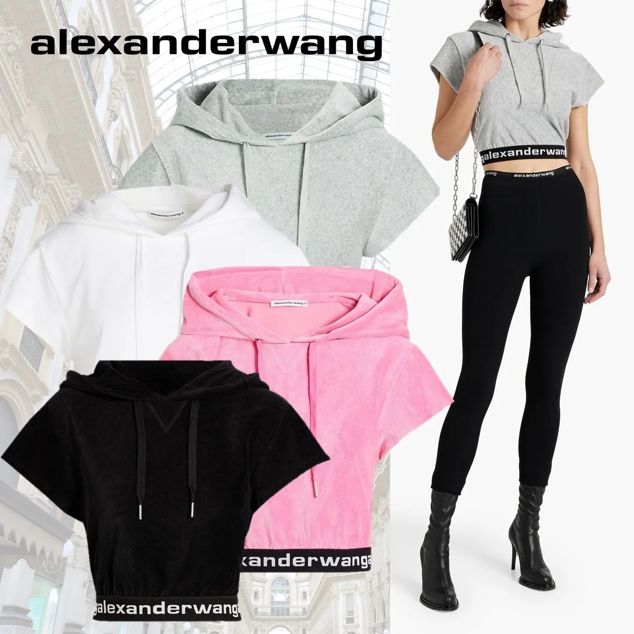 Alexander Wang  |Plain Cotton Short Sleeves Logo Hoodies & Sweatshirts