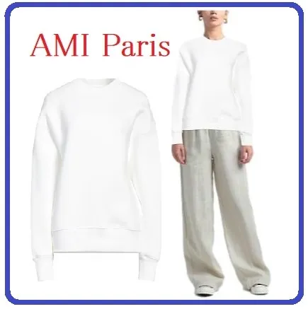 AMI PARIS  |Long Sleeves Plain Cotton Medium Hoodies & Sweatshirts