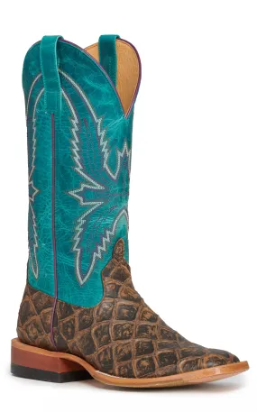 Anderson Bean Women's Macie Bean Cocoa Brown Fish Print and Turquoise Square Toe Cowboy Boots