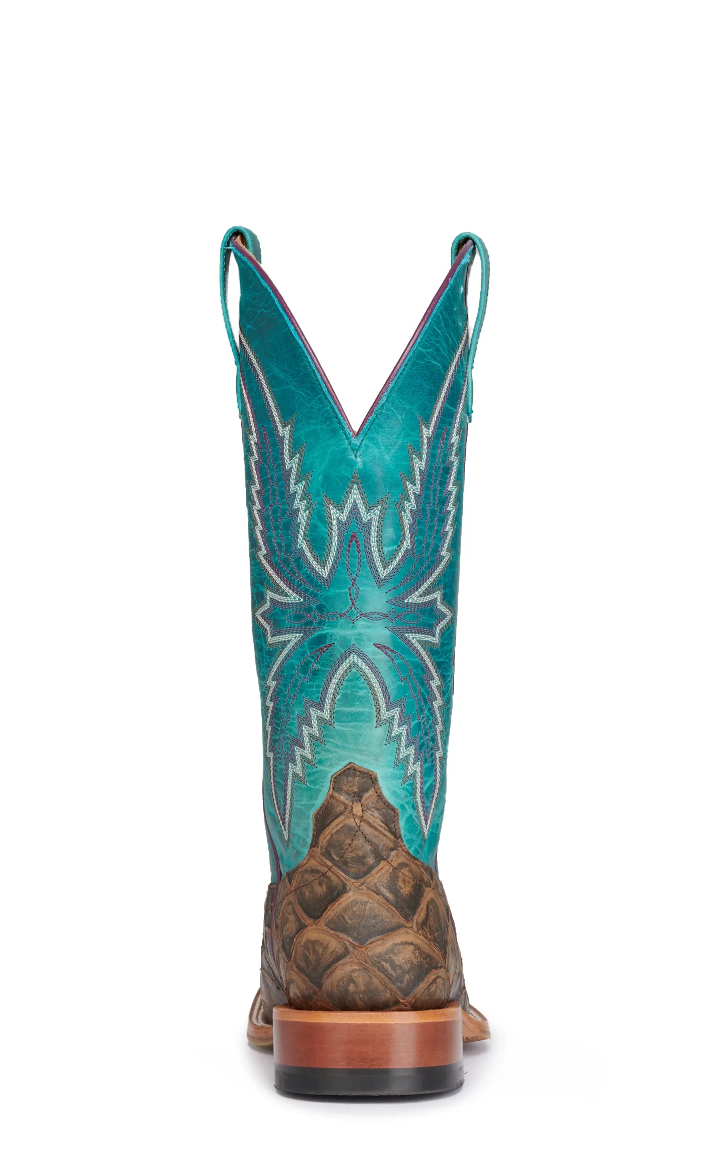 Anderson Bean Women's Macie Bean Cocoa Brown Fish Print and Turquoise Square Toe Cowboy Boots