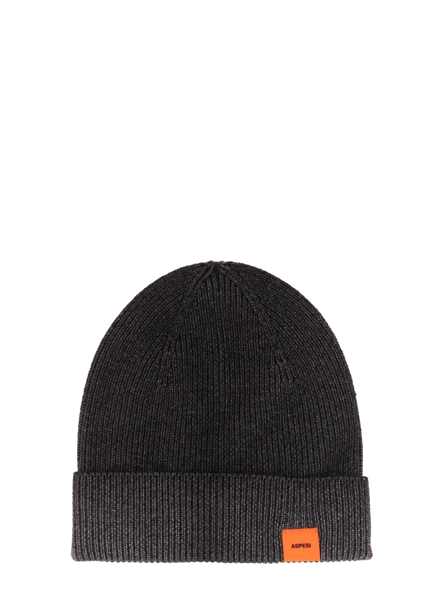 ASPESI    WOOL BEANIE HAT WITH LOGO