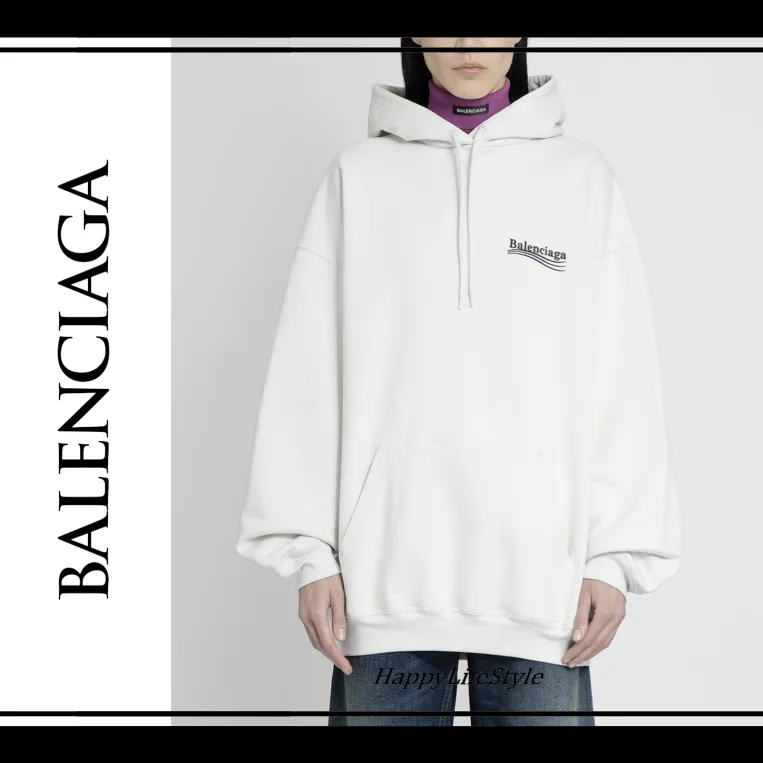 BALENCIAGA  |Long Sleeves Plain Cotton Medium Logo Hoodies & Sweatshirts