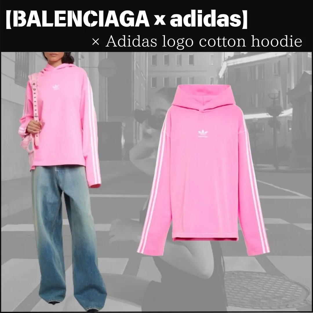 BALENCIAGA  |Street Style Collaboration Cotton Logo Hoodies & Sweatshirts