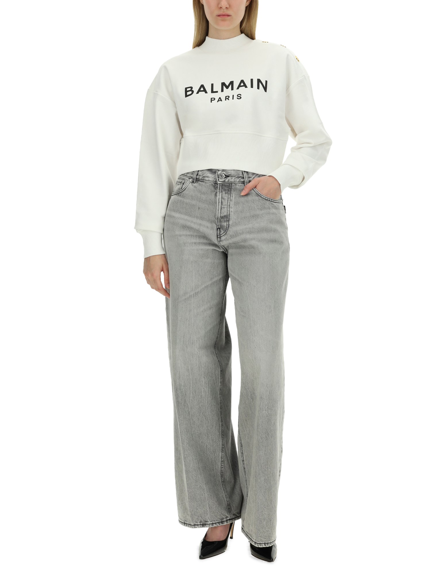 BALMAIN    COTTON SWEATSHIRT WITH LOGO PRINT