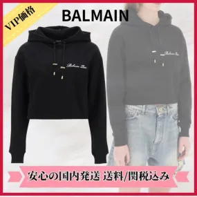 BALMAIN  |Long Sleeves Cotton Logo Hoodies & Sweatshirts