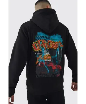 boohoo Mens Moto Lightening Graphic Zip Through Hoodie