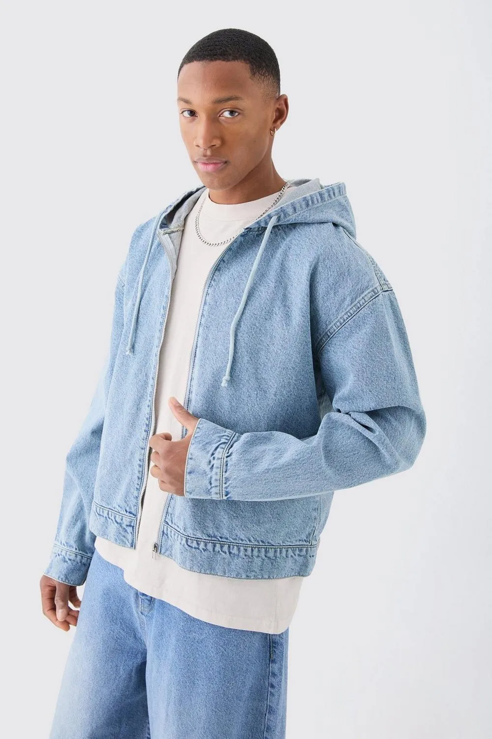 boohoo  |Unisex Denim Street Style Plain Cotton Hoodies