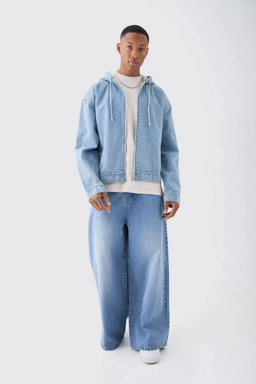 boohoo  |Unisex Denim Street Style Plain Cotton Hoodies