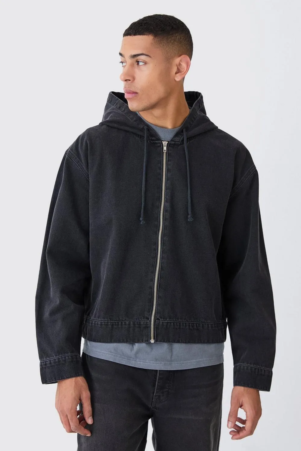 boohoo  |Unisex Denim Street Style Plain Cotton Hoodies