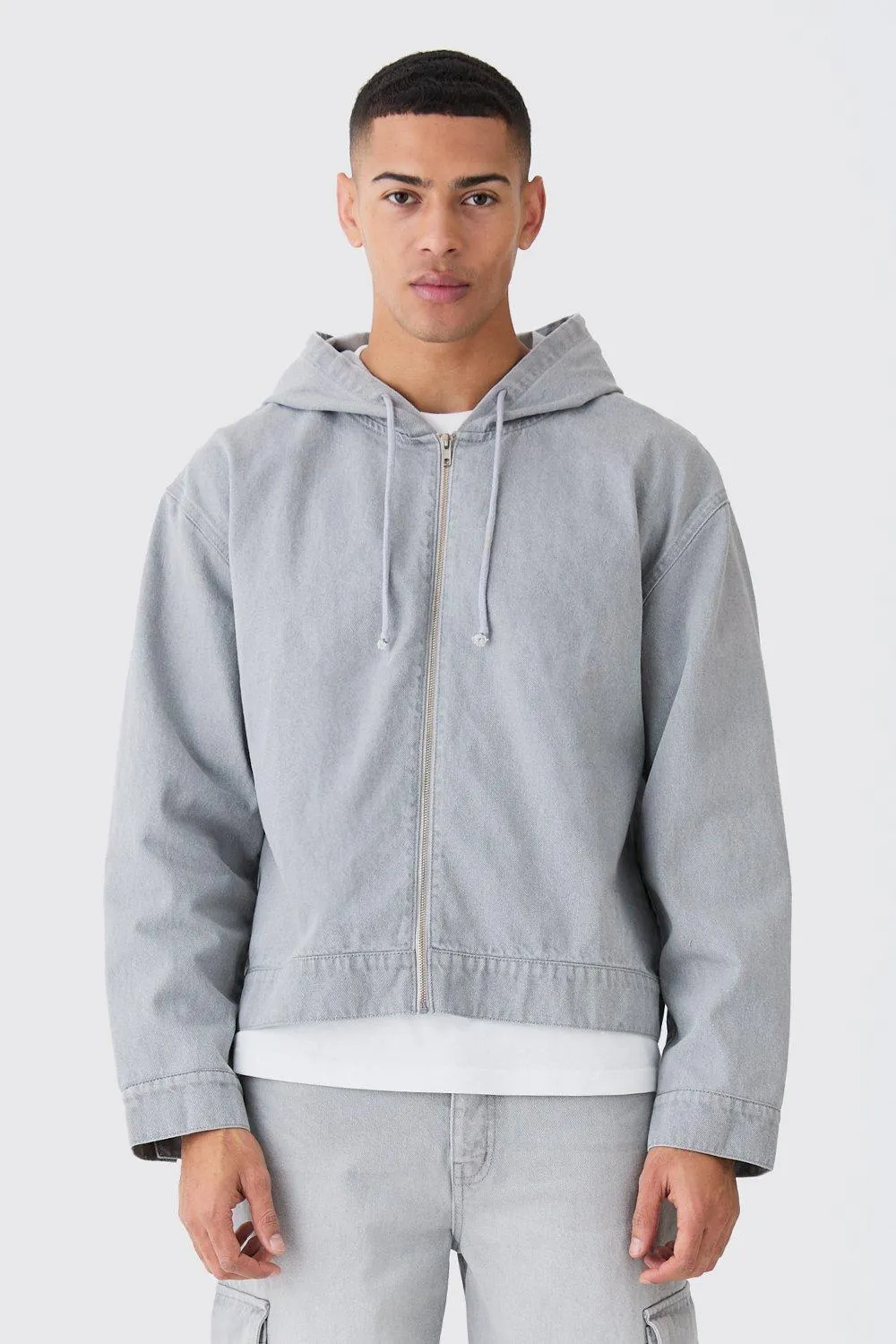 boohoo  |Unisex Denim Street Style Plain Cotton Hoodies