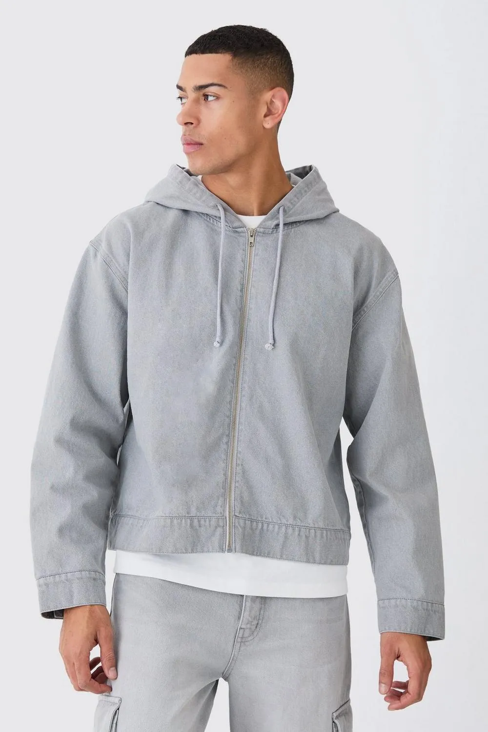 boohoo  |Unisex Denim Street Style Plain Cotton Hoodies