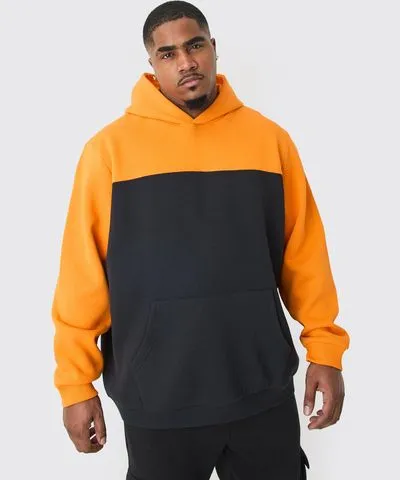 boohooMAN Mens Plus Colour Block Hoodie In Orange