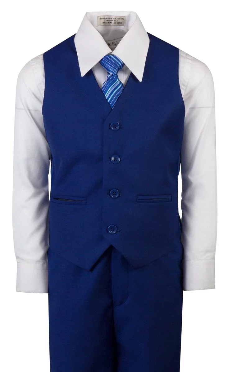 Boys' Royal Blue Slim Fit 5 Piece Suit & Bow Tie Set