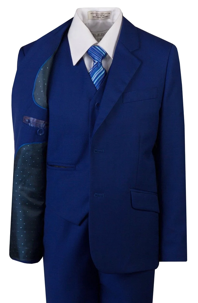 Boys' Royal Blue Slim Fit 5 Piece Suit & Bow Tie Set