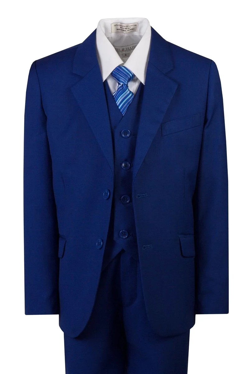 Boys' Royal Blue Slim Fit 5 Piece Suit & Bow Tie Set