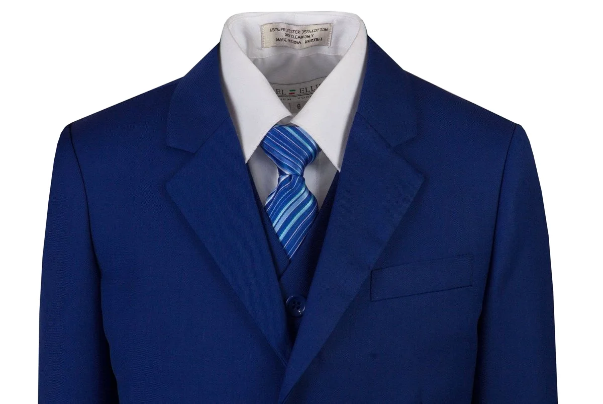 Boys' Royal Blue Slim Fit 5 Piece Suit & Bow Tie Set