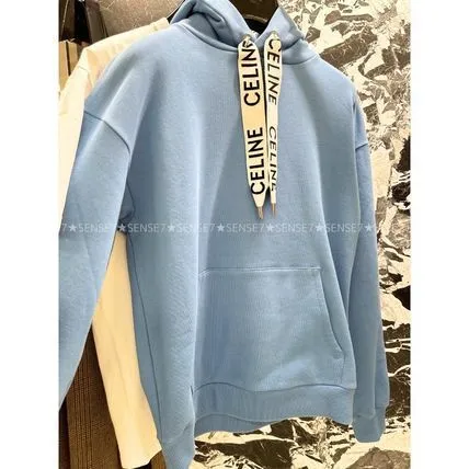 CELINE  |Unisex Long Sleeves Plain Cotton Logo Hoodies & Sweatshirts