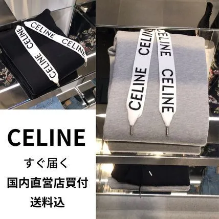 CELINE  |Unisex Long Sleeves Plain Cotton Logo Hoodies & Sweatshirts