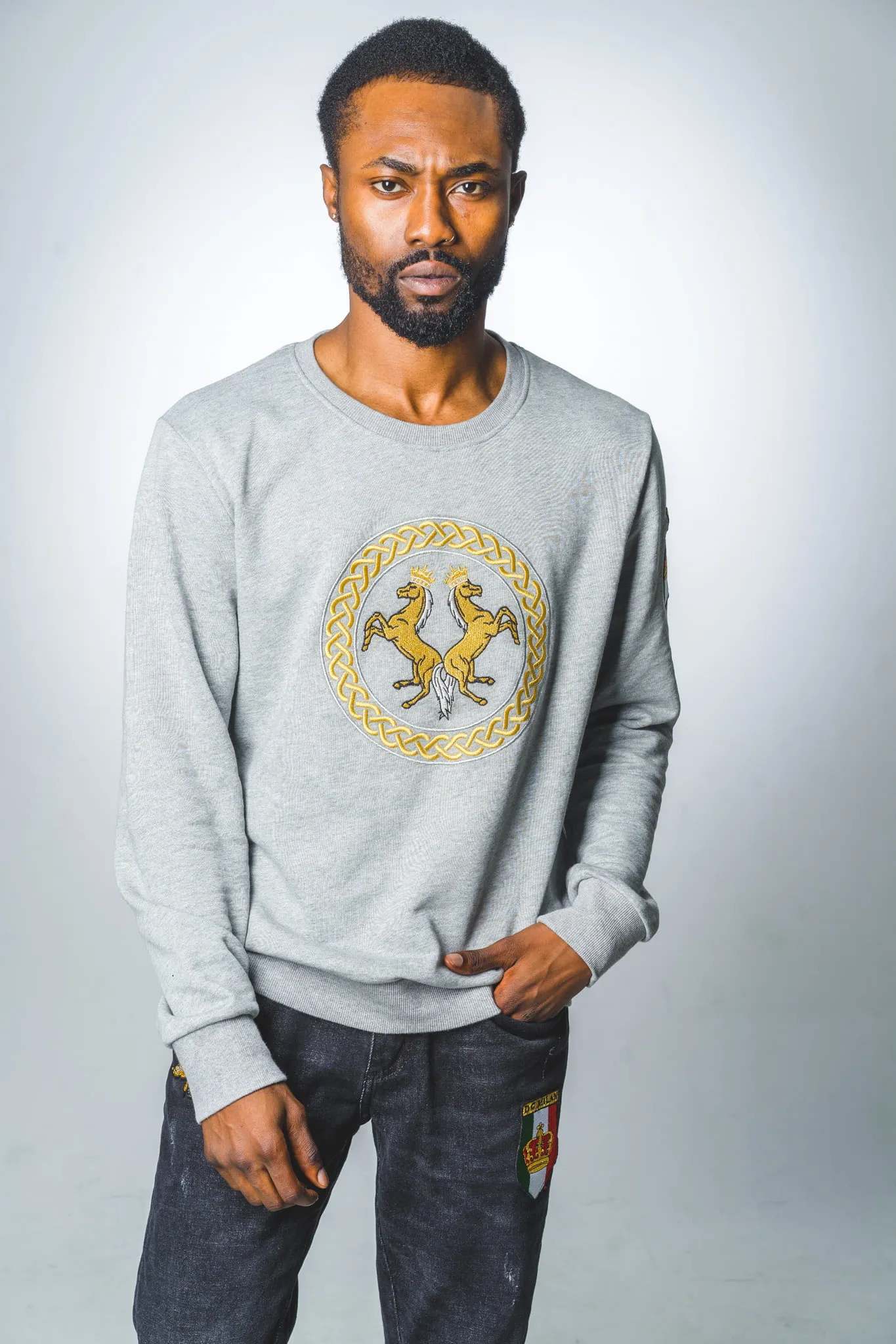 Cotton Sweatshirt with Embroidery – Light Grey