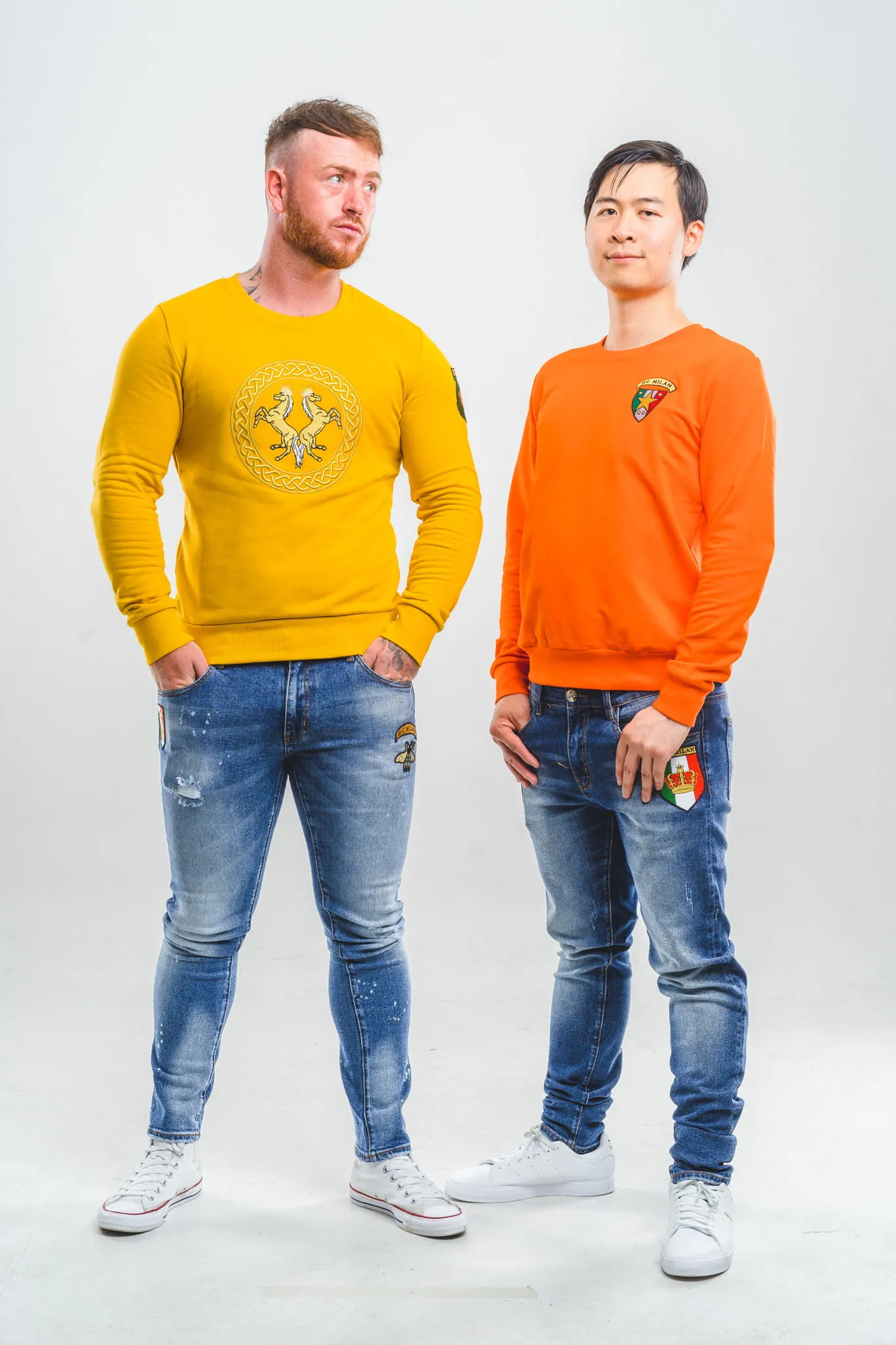 Cotton Sweatshirt with Embroidery – Orange