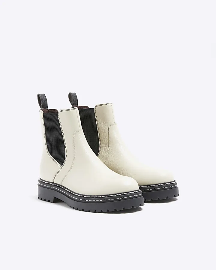 Cream leather Chelsea boots