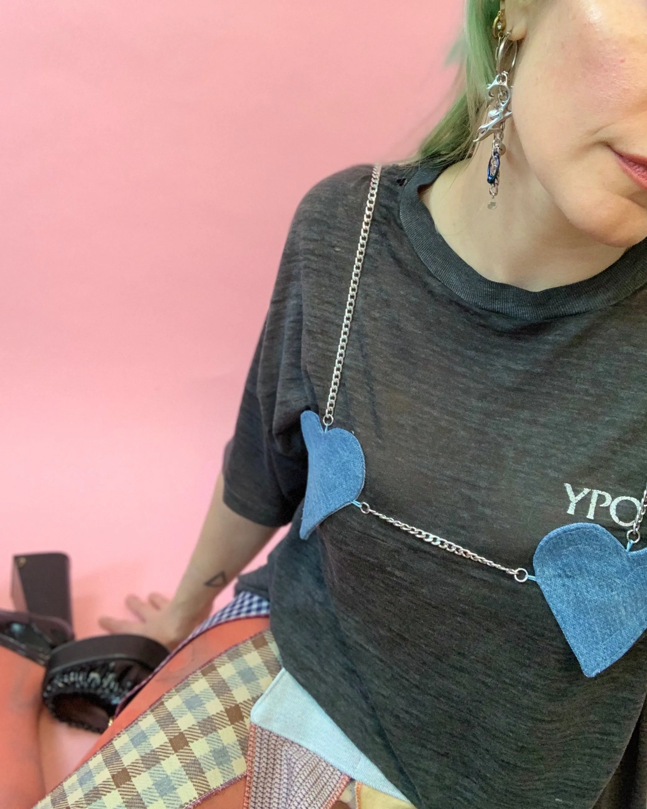 Custom denim heart micro bra