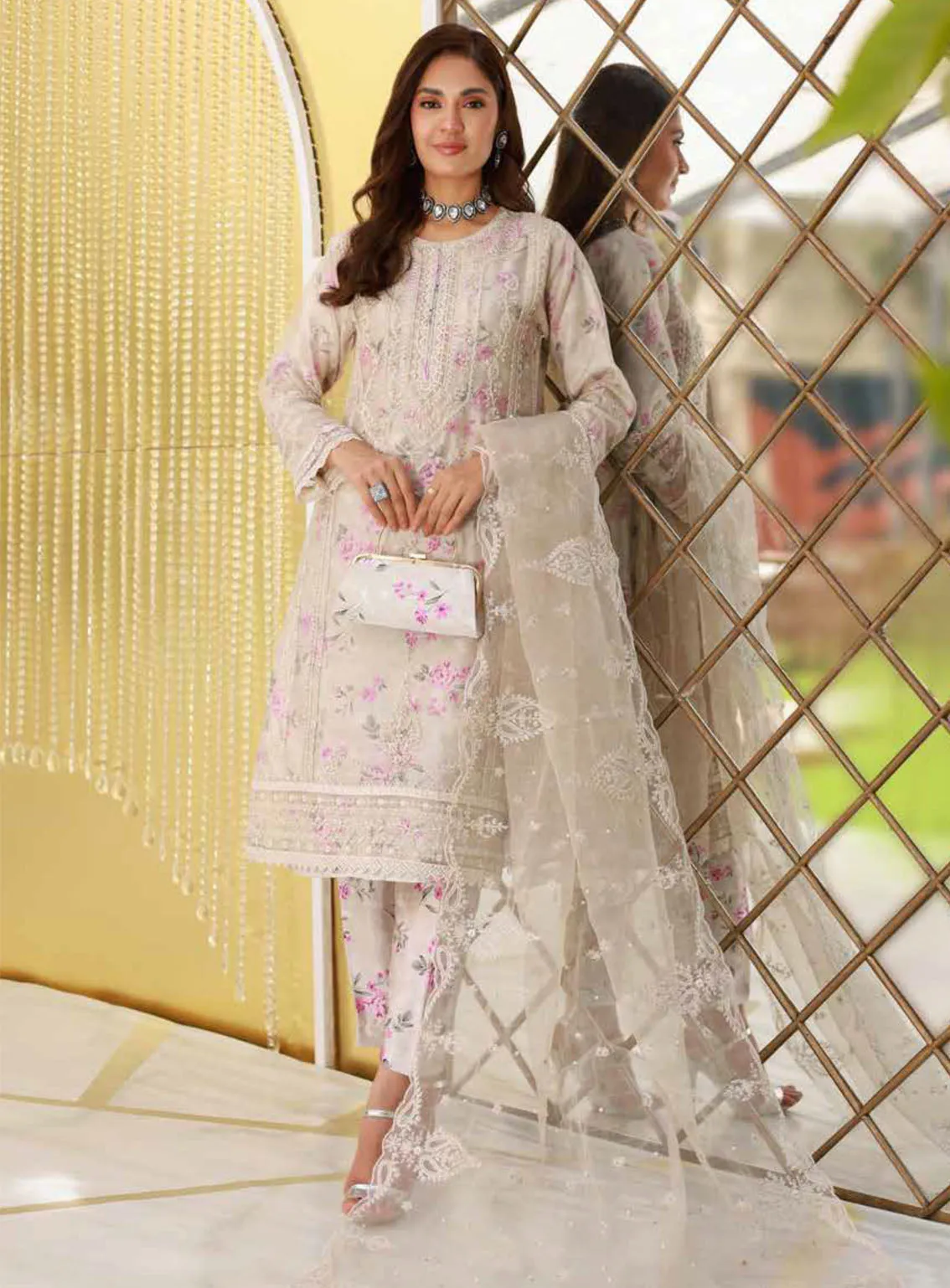 Elaf By Schick Luxury Embroidered Organza 3 Piece Semi Stitched Suit SDH24E LEO-03