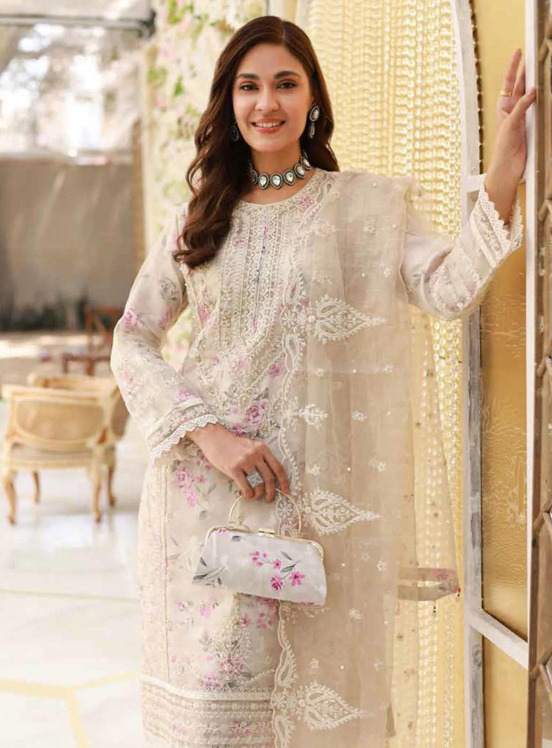 Elaf By Schick Luxury Embroidered Organza 3 Piece Semi Stitched Suit SDH24E LEO-03