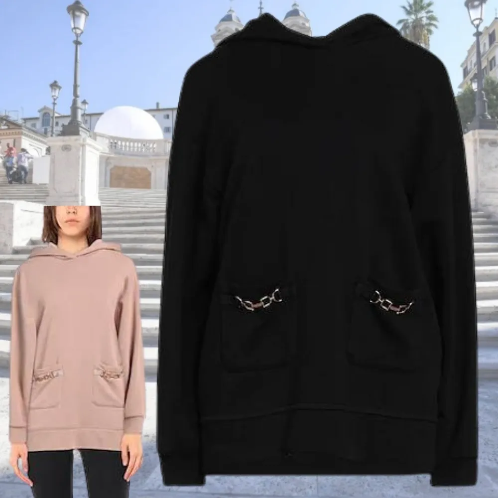 ELISABETTA FRANCHI  |Long Sleeves Plain Logo Hoodies & Sweatshirts