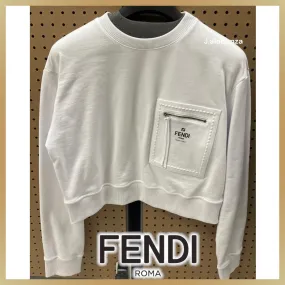 FENDI  |Crew Neck Long Sleeves Cotton Logo Hoodies & Sweatshirts