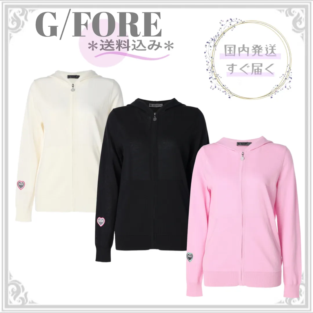 G FORE  |Long Sleeves Plain Cotton Logo Hoodies & Sweatshirts