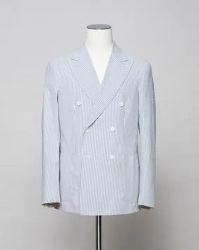 Gaiola Double-Breasted Seersucker Jacket / Light Blue