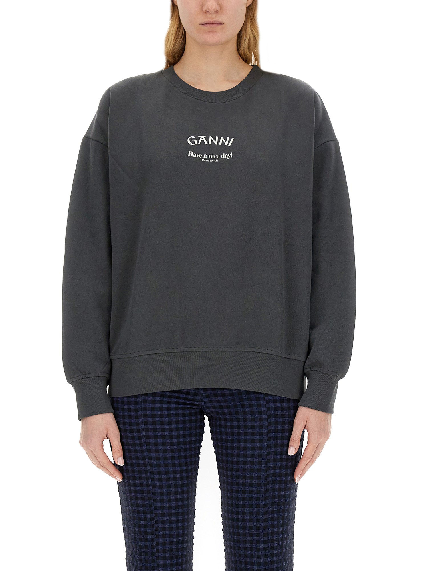 GANNI    COTTON SWEATSHIRT WITH LOGO