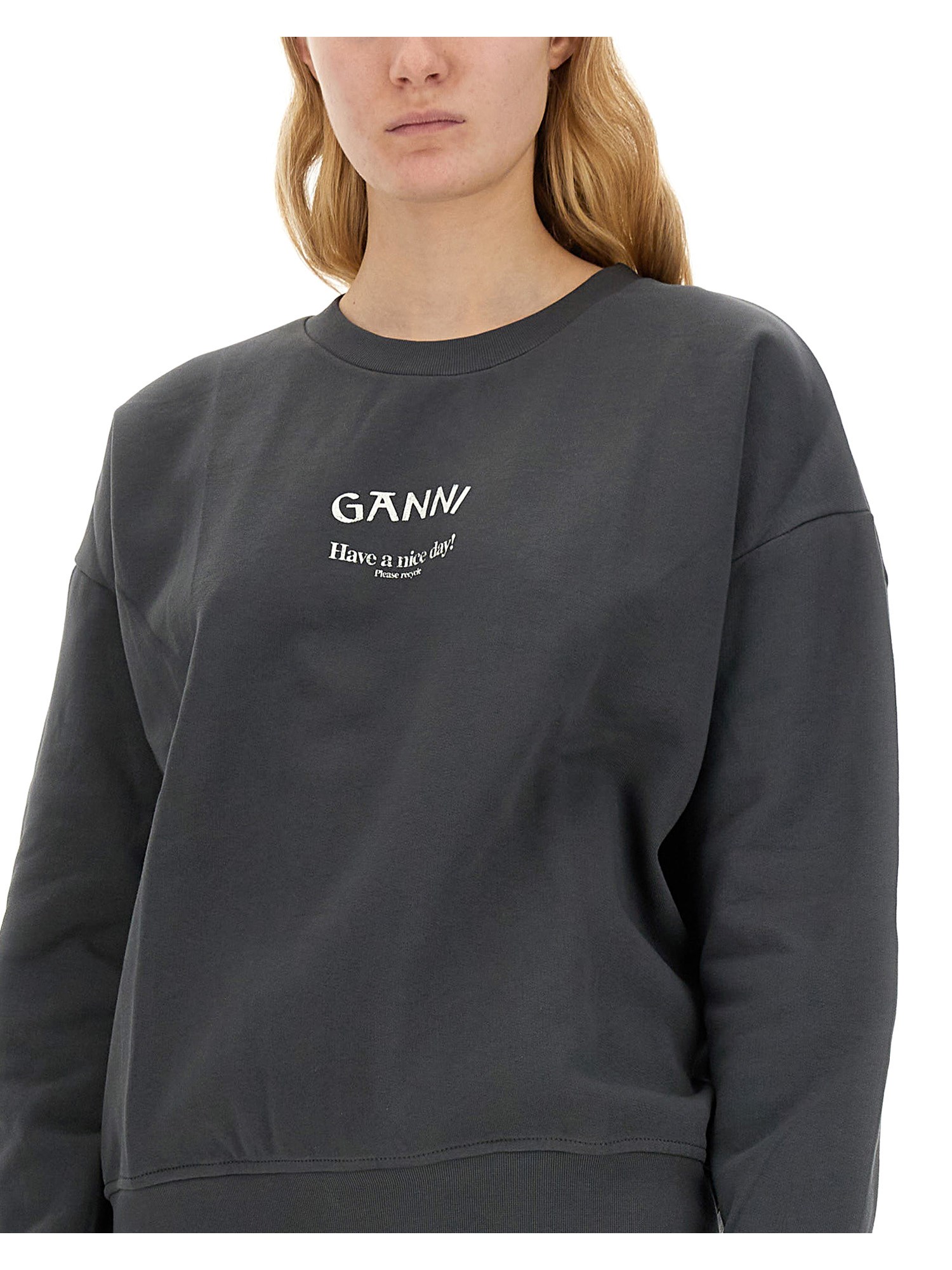 GANNI    COTTON SWEATSHIRT WITH LOGO