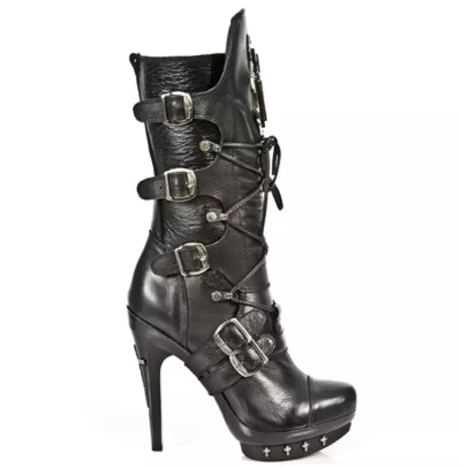 Gothic Genuine Leather Cross High Heel Boots