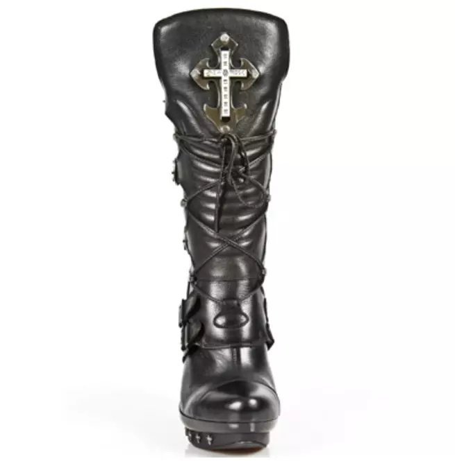 Gothic Genuine Leather Cross High Heel Boots