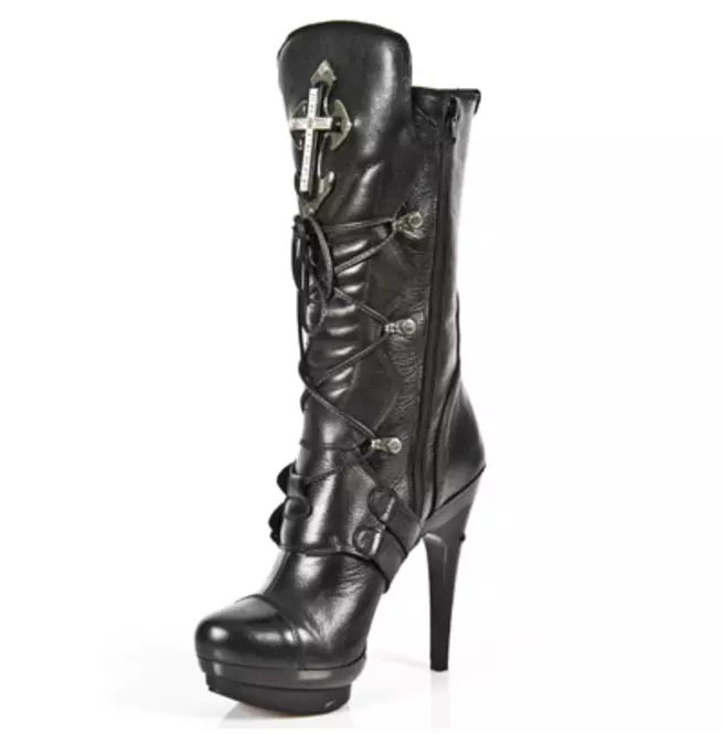 Gothic Genuine Leather Cross High Heel Boots