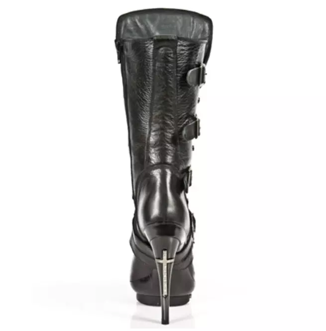 Gothic Genuine Leather Cross High Heel Boots