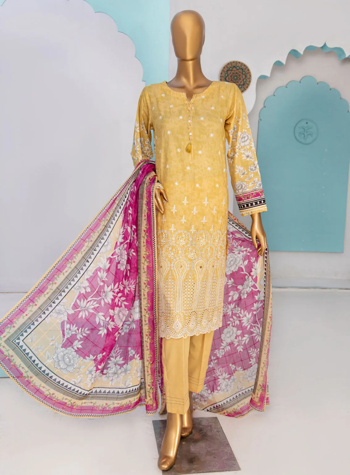 HZ Textile Printkari Embroidered Lawn 3 Piece Stitched Suit - HZ24P PLC-409