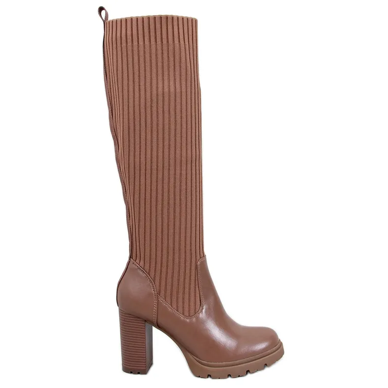 Jaida Khaki Elasticated Heel Boots brown