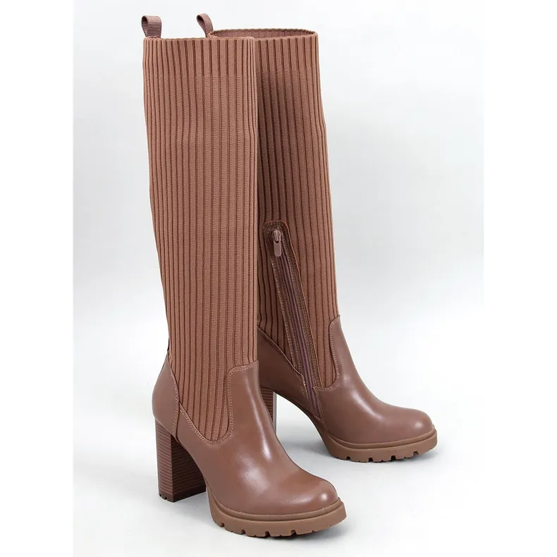 Jaida Khaki Elasticated Heel Boots brown