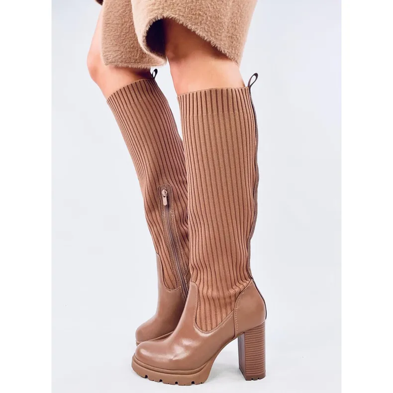 Jaida Khaki Elasticated Heel Boots brown