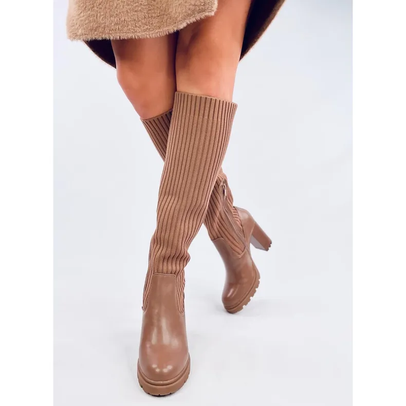 Jaida Khaki Elasticated Heel Boots brown