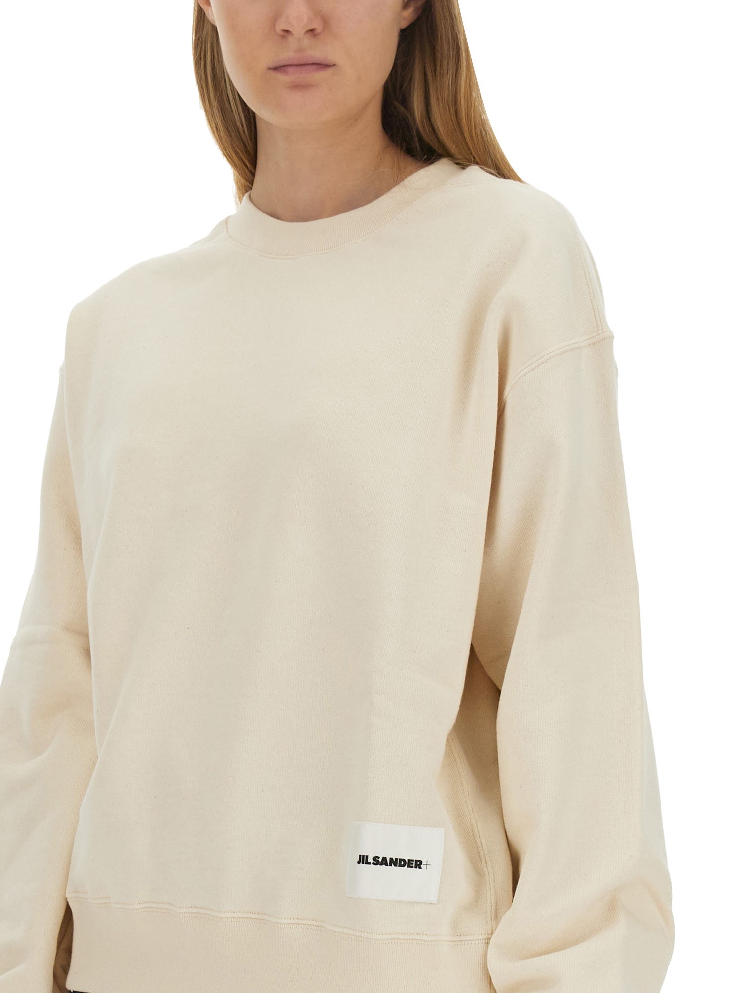 JIL SANDER    COTTON SWEATSHIRT WITH LOGO PATCH